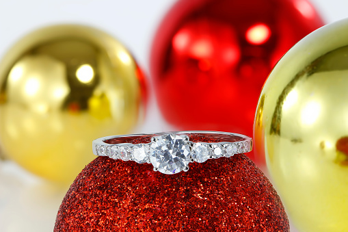 Diamond ring among Christmas decorations