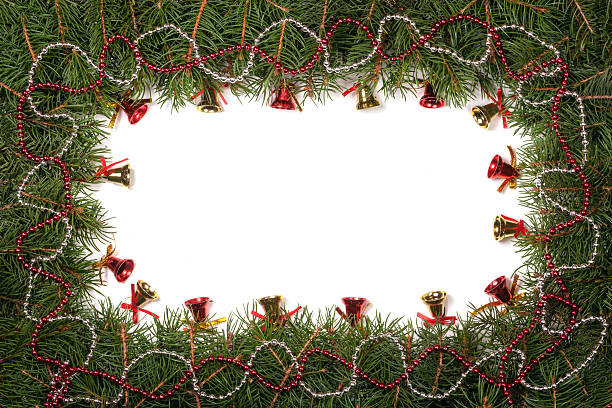 istock Christmas frame made of fir branches decorated with beads and 627263128