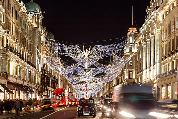 luces de navidad 2016 en mayfair, londres - london england urban scene city life bus fotografías e imágenes de stock