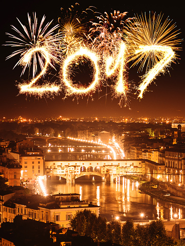 Fireworks in florence over ponte vecchio