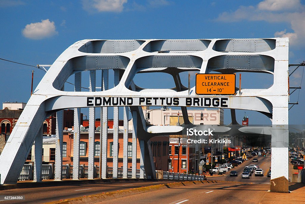 Edmund Pettus Bridge Selma, Alabama The Edmund Pettus Bridge, in Selma, Alabama was the scene of violent clashes as Martin Luther King led a march from Selma to Montgomery Martin Luther King Jr. Stock Photo