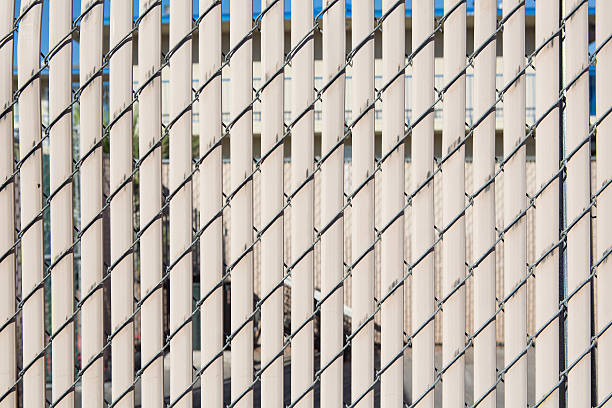 istock modern wall covering with vertical plastic and wire for backgrou 627272518