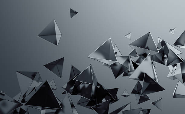 istock Abstract 3D Rendering of Flying Polygonal Shapes 627273054