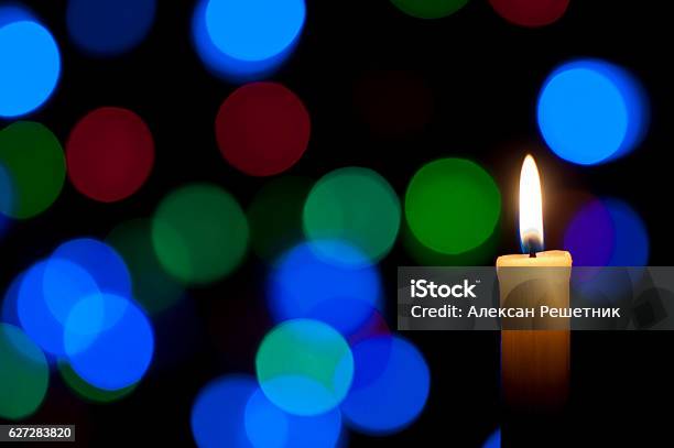 Candle And Christmas Background Stock Photo - Download Image Now - Black Color, Candle, Color Image