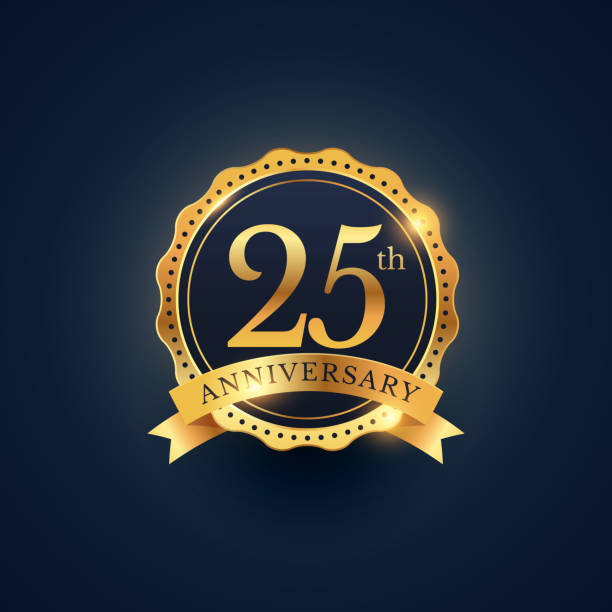 ilustrações, clipart, desenhos animados e ícones de selo de crachá de comemoração do 25º aniversário na cor dourada - 25th street