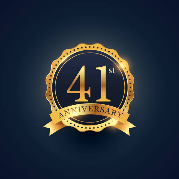 41st anniversary celebration badge label in golden color