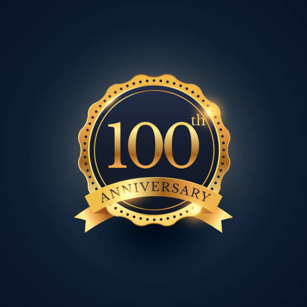 100周年記念バッジラベル黄金色 - 100th anniversary点のイラスト素材／クリップアート素材／マンガ素材／アイコン素材