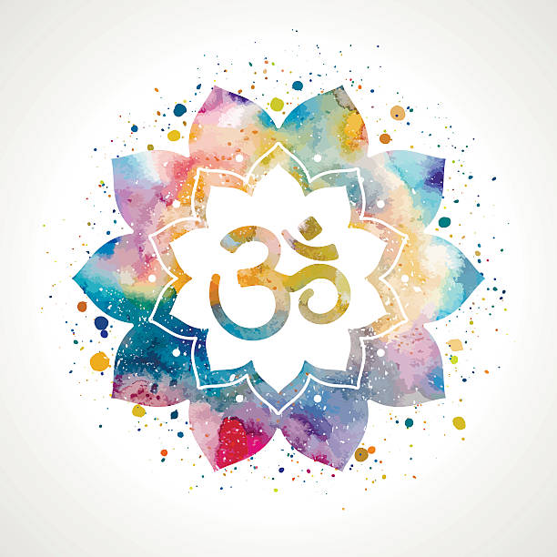 ilustraciones, imágenes clip art, dibujos animados e iconos de stock de om señal en flor de loto - chakra