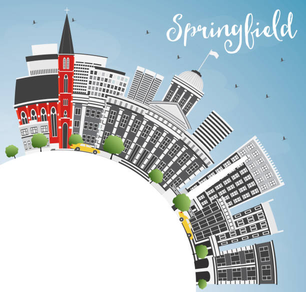 Springfield Skyline with Gray Buildings, Blue Sky and Copy Space Springfield Skyline with Gray Buildings, Blue Sky and Copy Space. Vector Illustration. Business Travel and Tourism Concept . Image for Presentation Banner Placard and Web Site. springfield illinois skyline stock illustrations