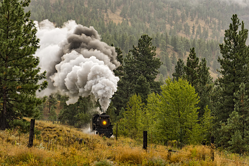 A Steam Locomotive Train in the Okanagan Valley near Summerland British Columbia Canada