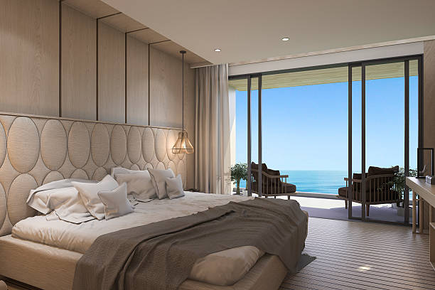 istock 3d rendering nice sea view bedroom with luxury design 627298796