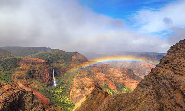 Rainbow over Waimea Canyon in Kauai Rainbow over Waimea Canyon in Kauai, Hawaii kauai photos stock pictures, royalty-free photos & images