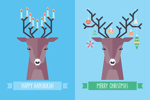 Christmas and Hanukkah holiday celebration concept with deer