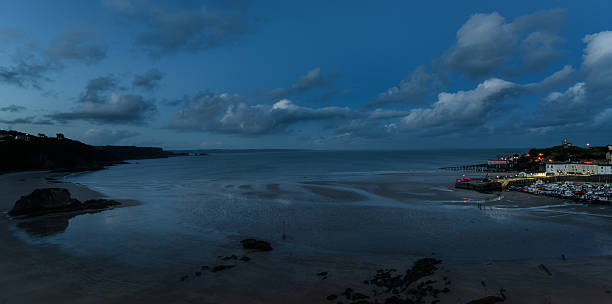 Panoramic twilight view to sea in Tenby