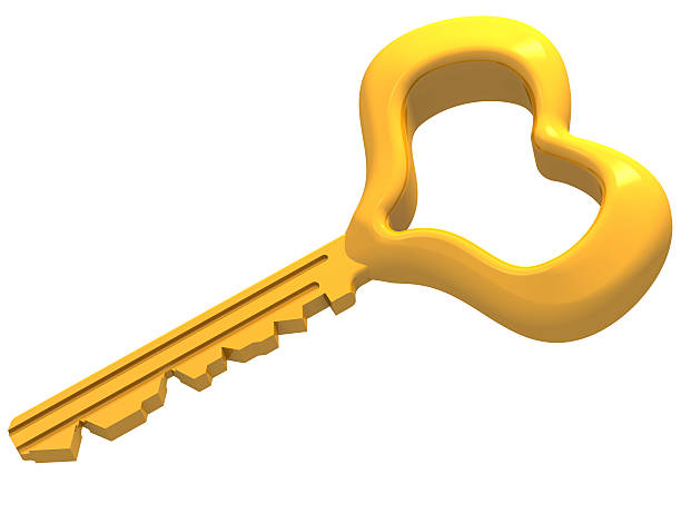 istock Golden key heart shaped 627306938