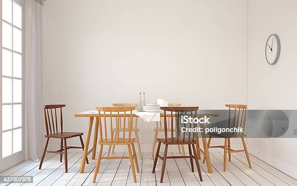 Diningroom Interior3d Render Stock Photo - Download Image Now - Dining Room, No People, Empty