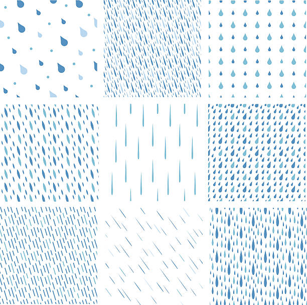 Rain drops pattern vector set Rain drops seamless colorful pattern background vector set . Nature raindrop abstract stylish weather design. Graphic blue water wallpaper texture backdrop. rain patterns stock illustrations