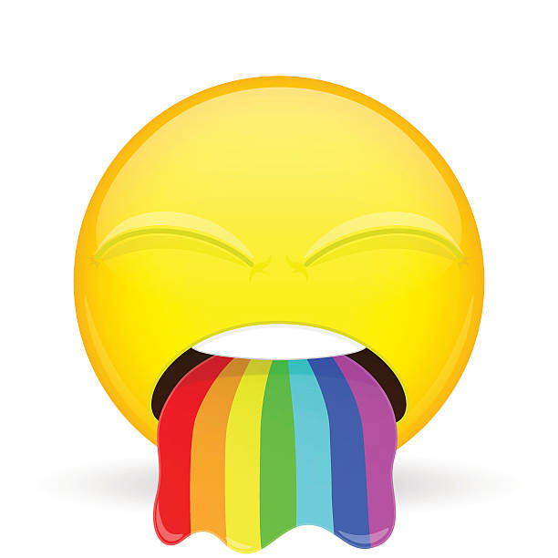 Barf emoji. Emotion of disgust. Spew rainbow emoticon. Barf emoji. Emotion of disgust. Spew rainbow emoticon. Cartoon style. Vector illustration smile icon. crud stock illustrations