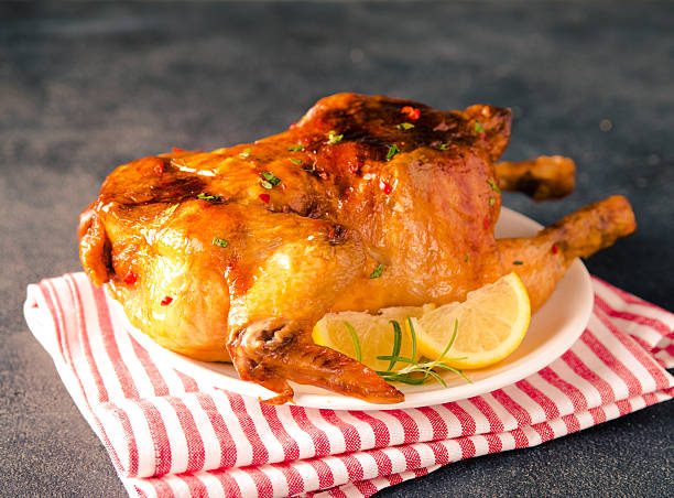 istock Thanksgiving Turkey. Roasted whole chicken. Front view. 627315094