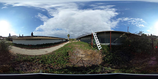 istock Solar panels on rooftop 360-degree View 627327424