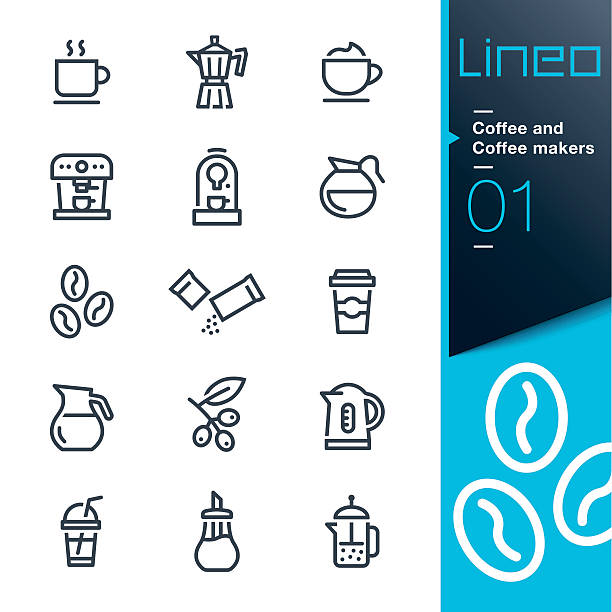 lineo - ikony linii kawy - coffee cafe latté cup stock illustrations