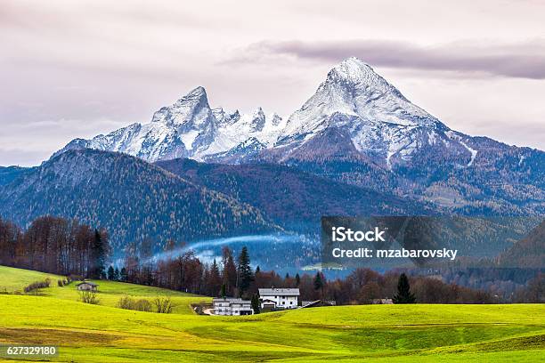 Grüne Wiese Und Schneebedeckter Watzmann Bayerische Alpen Deutschland Stockfoto und mehr Bilder von Watzmann