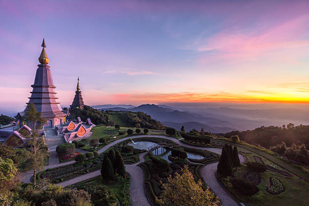 istock pagodas at sunset. Doi Inthanon national park, Thailand 627330210
