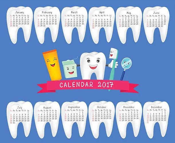 Vector illustration of Dental calendar 2017.