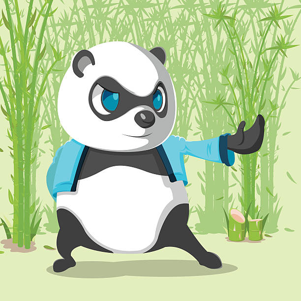 ilustrações, clipart, desenhos animados e ícones de kungfu panda cute character design vector - wushu skill action aggression