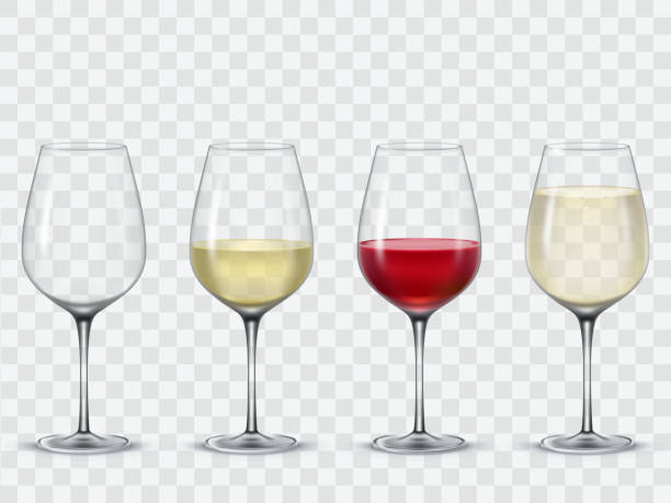 ilustrações, clipart, desenhos animados e ícones de definir taças de vinho vetorial transparente - cocktail glass empty nobody