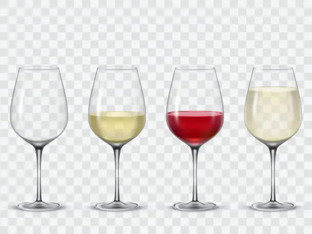 Vector illustration of Set transparent vector wine glasses