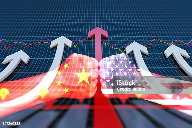 China And The United States Competition The Successful Economic Arrow Stock Photo - Download Image Now