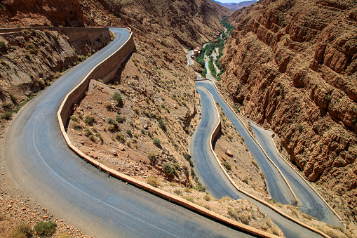 Winding road through impressive Dades gorge, Morocco