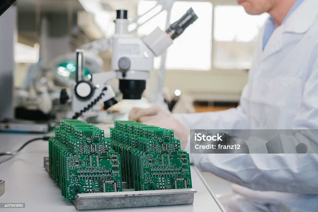 Microchip production factory. Manufacturing Stock Photo