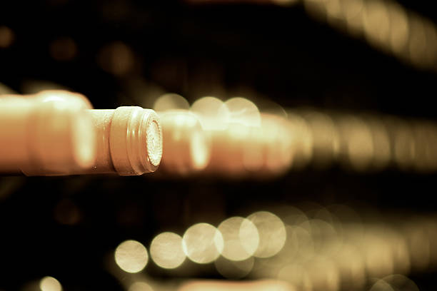 port wine bottles in a celler stock photo