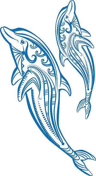 Vector illustration of Two dolphins