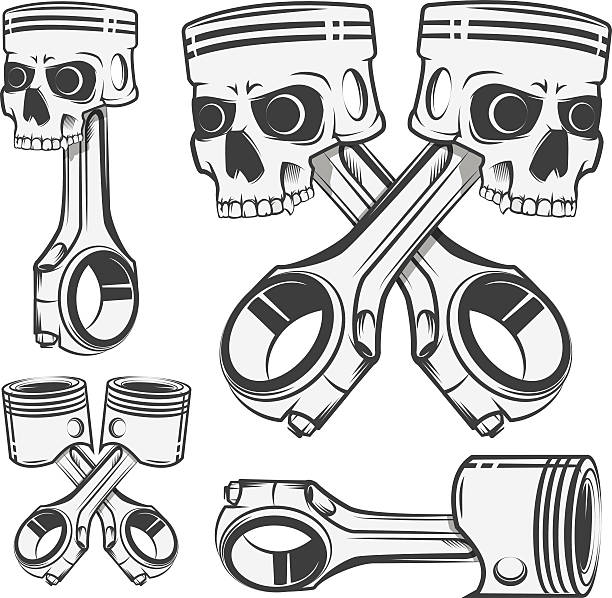 set piston tengkorak untuk lambang, tato desain, label. - piston ilustrasi stok