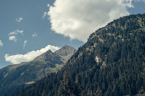 Mountain range in the Stubai Valley in Tyrol, Austria, panoramic stock photo