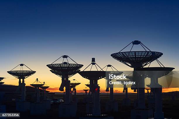 Observatory Antenna In The Sunset Stock Photo - Download Image Now - Satellite, Satellite Dish, Radio Telescope