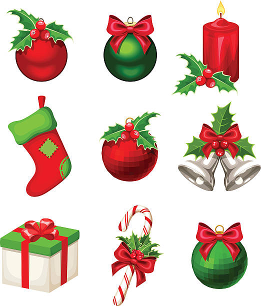 istock Set of red and green Christmas decorations. Vector illustration. 627355866