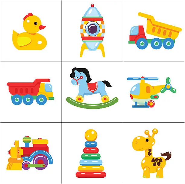 Vector illustration of Toys kids. Set of vector icons of children's toys.