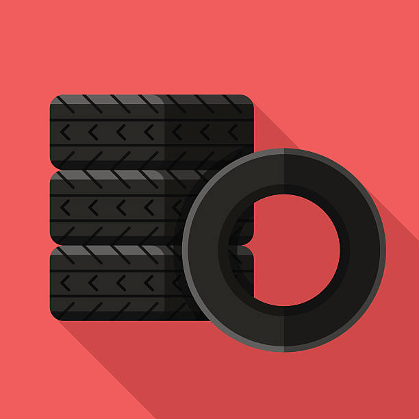 красочная икона автомобильных шин в современном плоском стиле - tire auto repair shop part of vehicle stack stock illustrations