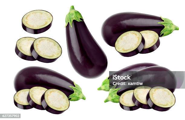 Eggplant Isolated On White Background With Clipping Path Stock Photo - Download Image Now