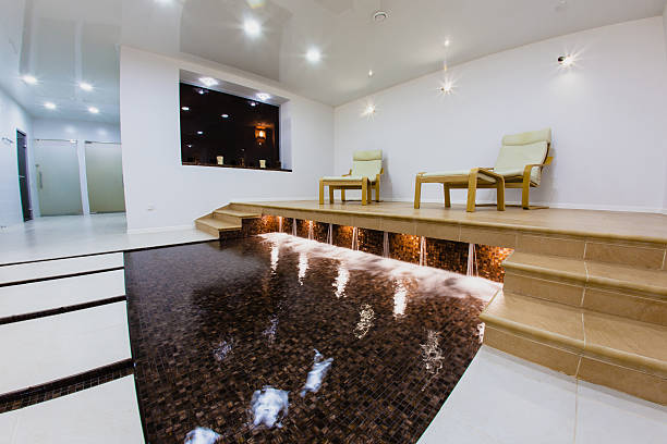 istock Interior of sauna with a place to relax 627358336