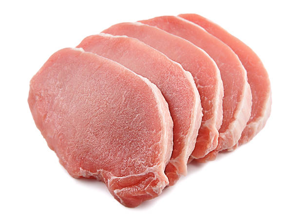 istock Meat, pork, slices pork loin on a white background 627358696