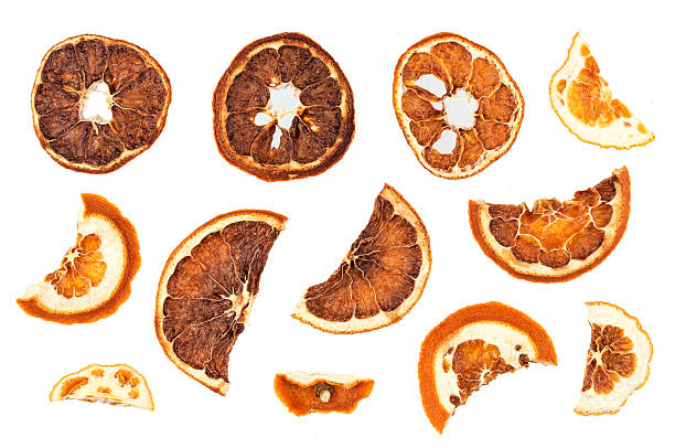 istock Dried oranges slices isolated on white background 627364222