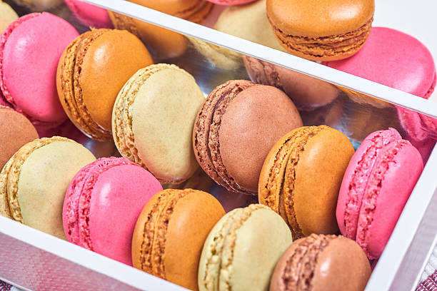 istock Colorful french macaroons in a box 627364818