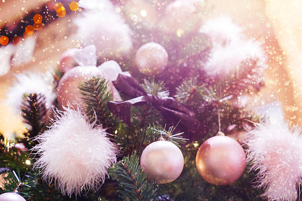 istock Glamorous Christmas tree. Pink  balls 627365342