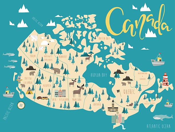 ilustraciones, imágenes clip art, dibujos animados e iconos de stock de mapa ilustrado de canadá - map of canada