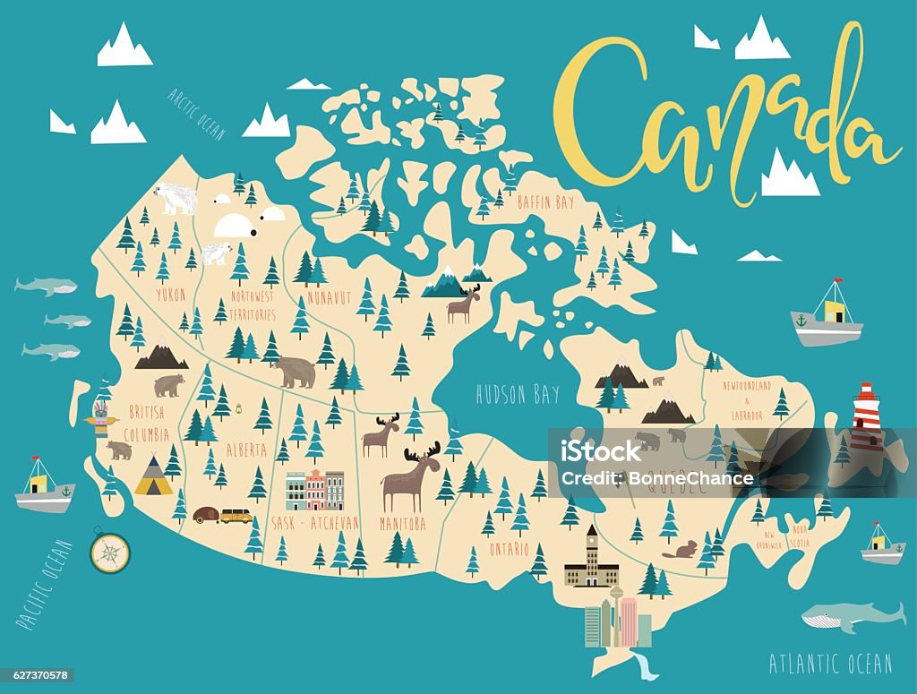 Carte illustrée du Canada - clipart vectoriel de Canada libre de droits